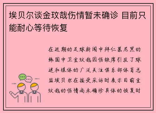 埃贝尔谈金玟哉伤情暂未确诊 目前只能耐心等待恢复 埃贝尔谈金玟哉伤情暂未确诊 目前只能耐心等待恢复